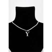 Euromoda Y Harfi Tasarımlı Italyan Zincirli Zirkon Taşlı Çelik Kolye