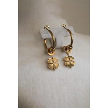 Euromoda Yonca Tasarımlı Zirkon Taşlı Gold ve Gümüş Kaplamalı Çelik Sallantılı Küpe