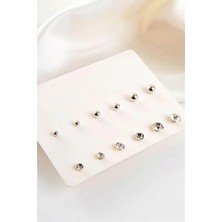 Euromoda Zirkon Taşlı ve Top Küpeli Küpe 12LI Set