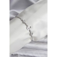 Bazarhane Charmlı Model Zirkon Taşlı Gümüş Renk Su Yolu Kadın Bileklik