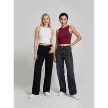 Sparrow Kadın 2'li Paket Slimfit Vücuda Oturan Halter Yaka Fitilli Crop Atlet