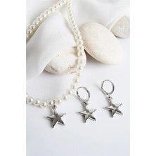 Euromoda Yıldız Tasarımlı Inci Taşlı Kolye Küpe Takım