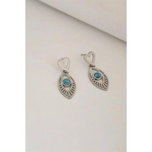 Euromoda Kalpli Göz Tasarımlı Boncuklu Gold ve Gümüş Kaplamalı Çelik Vidalı Sallantılı Küpe