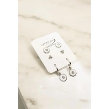 Euromoda Özel Tasarımlı Yuvarlak Taşlı Sallantılı Vidalı ve Top Küpeli 3lü Küpe Seti