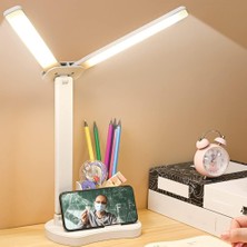 WİderMarkt Katlanabilir LED Masa Lambası Kalemlikli Telefon Standlı Ayarlanabilir Işık Çalışma Lambası