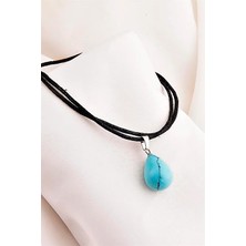 Euromoda Doğal Taşlı Damla Tasarımlı Deri Ipli Unisex Kolye