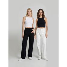 Sparrow Kadın 2'li Paket Slimfit Vücuda Oturan Halter Yaka Fitilli Crop Atlet