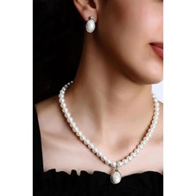 Euromoda Özel Tasarımlı Inci ve Zirkon Taşlı Kolye Küpe Takı Set