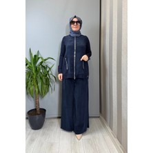 Miss Dalida Fermuarlı Cupro Detaylı Triko Ceket Lacivert T26Y-8203