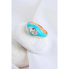 Euromoda Zirkonium Taşlı Ayarlanabilir Açık Mavi Renkli Ayarlanabilir Yüzük