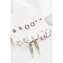 Euromoda Yaprak Çiçek ve Çapa Tasarımlı Halka ve Tektaşlı Top Küpeli 12LI Küpe Seti