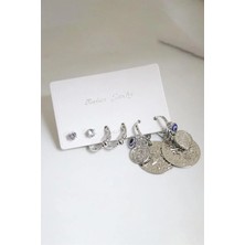 Euromoda Özel Tasarımlı Halka ve Zirkon Tektaş Küpeli 3lü Küpe Seti