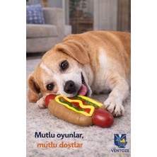 Ventoze Sesli Hot Dog Köpek Oyuncağı | Isırmaya Dayanıklı Vinil Düdüklü Çiğneme Oyuncağı 13 cm