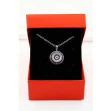 Euromoda Kutulu Nazar Tasarımlı Mavi Zirkon Taşlı Kolye