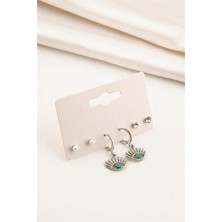 Euromoda Göz Tasarımlı Turkuaz Boncuklu Gümüş Kaplamalı Küpe