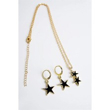 Euromoda Yıldız Tasarımlı Zirkon Taşlı Kolye Küpe Takım