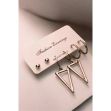 Euromoda Üçgen Tasarımlı Top ve Halka Küpeli 3lü Küpe Seti