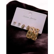 Euromoda Özel Tasarımlı Halka ve Tektaş Zirkon Küpeli 3lü Küpe Seti