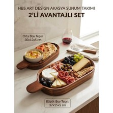 Hbs Art Design 2’li Set Akasya Ahşap Sunum Tepsisi - Saplı Kahvaltı ve Steak Servis Seti