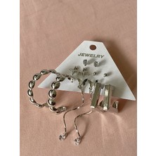 IRONMOON Gümüş Renk Kelebek ve Halkalı 12'li Kadın Küpe