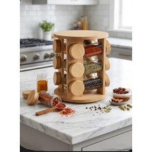 Hüco Bazaar 12'li Dönen Standlı Bambu Baharatlık Seti (Etiketli)