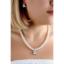 Euromoda Özel Tasarımlı Inci ve Zirkon Taşlı Kolye Küpe Takı Set