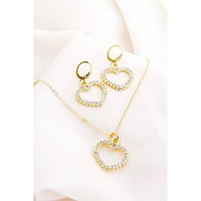 Euromoda Kalp Tasarımlı Zirkon Taşlı Kolye Küpe Seti