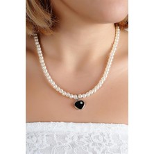 Euromoda Kalp Tasarımlı Inci ve Zirkon Taşlı Kolye