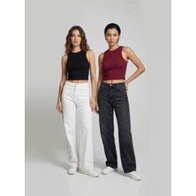 Sparrow Kadın 2'li Paket Slimfit Vücuda Oturan Halter Yaka Fitilli Crop Atlet