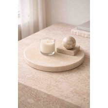 Marbello 25 cm Yuvarlak Traverten Sunumluk Dekoratif Tepsi 2 cm Kalınlık