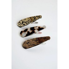 Euromoda Leopar Desenli 3lü Klipsli Yan Toka Seti