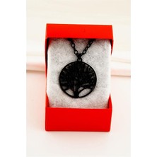 Euromoda Kutulu Yaşam Ağacı Tasarımlı Siyah Renkli Zincirli Kolye