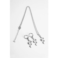 Euromoda Yılan Tasarımlı Gold ve Gümüş Renkleri Kolye Küpe Takım