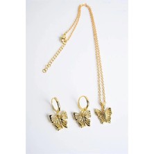 Euromoda Kelebek Tasarımlı Gold Renkli Kolye Küpe Seti