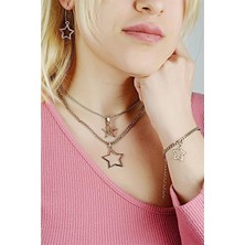 Euromoda Yıldız Tasarımlı 2li Zincirli Kolye Küpe ve Bileklik Takımı