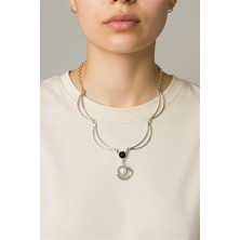 Euromoda Özel Tasarımlı Gümüş Kaplama Deniz Kabuğu ve Inci Detaylı Zincir Kolye