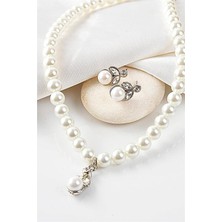 Euromoda Özel Tasarımlı Inci ve Zirkon Taşlı Kolye Küpe Takı Set