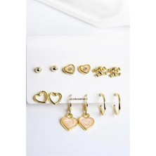 Euromoda Kalp Modelleri ve Iskelet Tasarımlı Halka ve Top Küpeli Küpe 12LI Seti