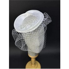 Hayalperest Boncuk Gelin Vualet Şapka Kristal Işlemeli Duvaklı Nikah Saç Aksesuarı