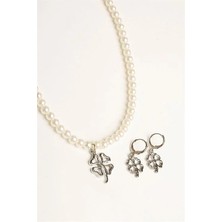 Euromoda Yonca Tasarımlı Inci Boncuklu Kolye Küpe Takım