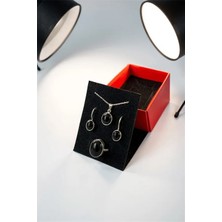 Euromoda  Özel Tasarımlı  925 Ayar Gümüş Siyah Oval Taşlı  Takım