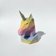 Atatuğ Hediyelik Geometrik Tasarım Pastel Gökkuşağı Unicorn Kalemlik ve Masaüstü Organizer
