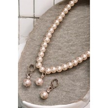 Euromoda Beyaz Inci Tasarımlı Kolye Küpe Takı Seti