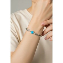 Euromoda Özel Tasarımlı Gümüş Kaplamalı Boncuk Detaylı Zincir Bileklik