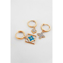 Euromoda 3 Model Çiçekli Zirkonium Taşlı Gold Renkli Kancalı Sallantılı Küpe