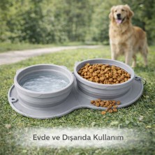 Ventoze Katlanabilir Ikili Mama ve Su Kabı | Yavaş Yeme Özellikli Silikon Seyahat Kabı