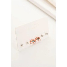 Euromoda Minik Gökkuşağı Tasarımlı Rose Kaplamalı Vidalı Küpe