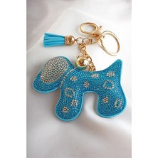 Euromoda Mavi Köpek Tasarımlı Taşlı Boncuklu Parlak Klipsli ve Anahtarlıklı Aksesuar