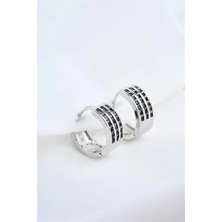 Euromoda Siyah Zirkon Taşlı Gümüş Kaplamalı Kancalı Küpe