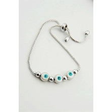 Euromoda Nazarlık Tasarımlı Gümüş Kaplamalı Asansör Kapamalı Bileklik